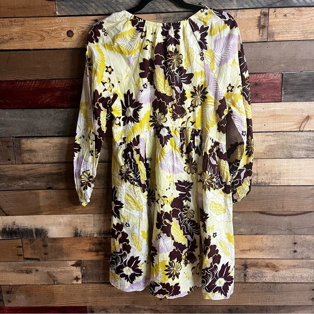 By Anthropologie V‎ Neck Yellow And Burgundy Floral Mini Dress Size Small - Picture 2 of 12